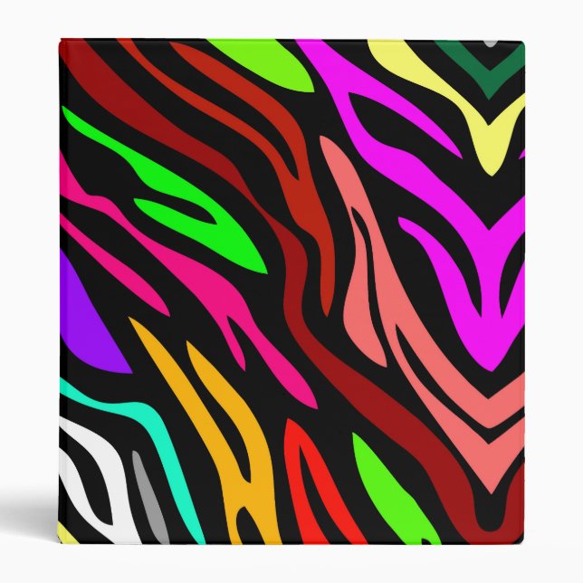 Personalized Crazy Cool Colourful Zebra Pattern Binder (Front)