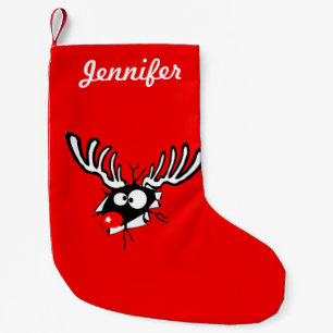 Personalized Crazy Red Nosed Reindeer Small Christmas Stocking