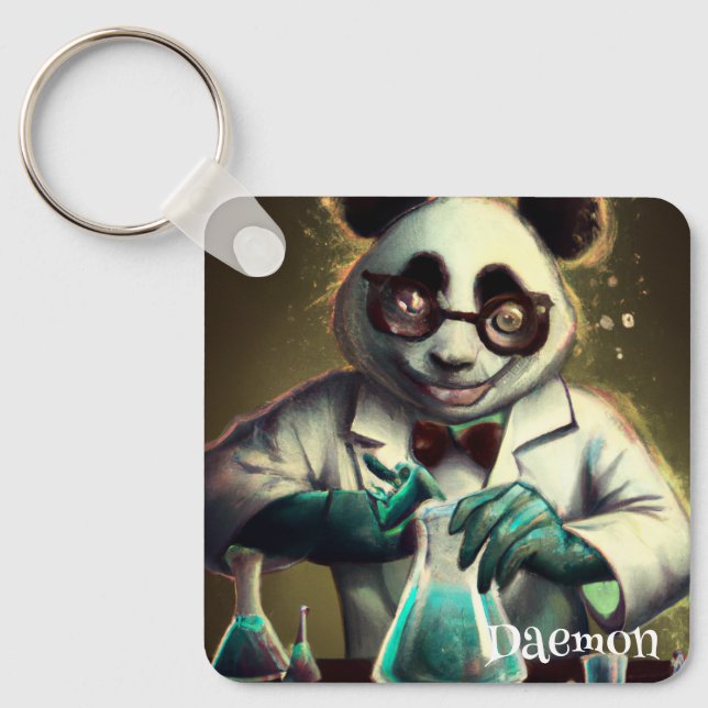 PERSONALIZED CRAZY SCIENTIST PANDA MIXING POTIONS KEYCHAIN (Front)