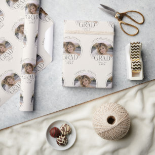 Personalized Cream Class of 2026 Photo Grad  Wrapping Paper