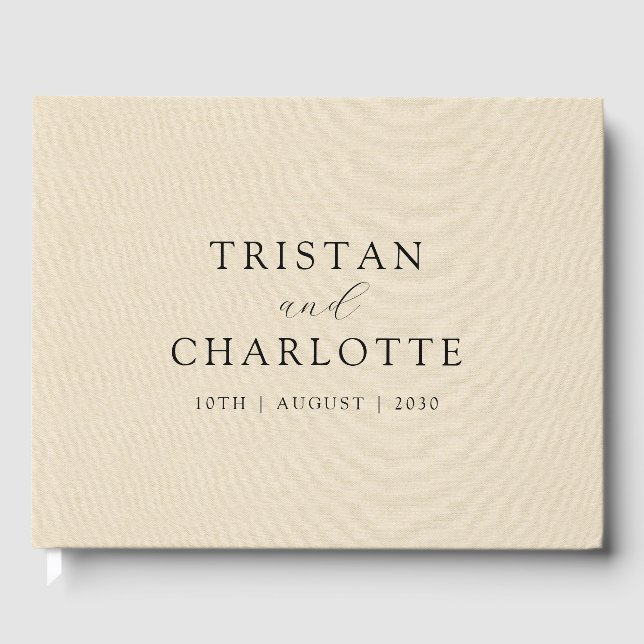 Personalized Cream Faux Linen Typography Guest Book (Front)