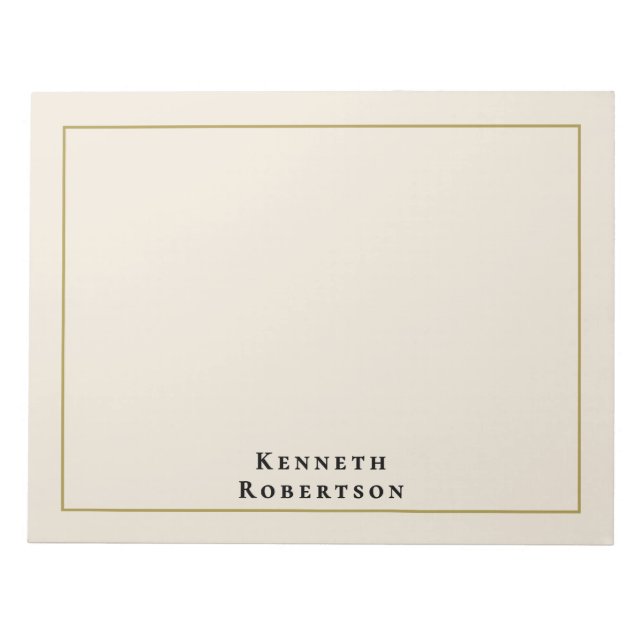 Personalized Cream Gold Black Name Minimalist Men Notepad (Front)