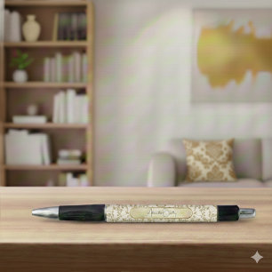 Personalized Cream Gold Rococo Filigree Pen
