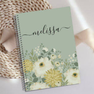 Personalized Cream Green Floral Journal 