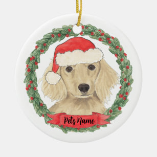 Personalized Cream Long Haired Dachshund Ceramic Ornament