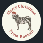 Personalized Cream Merry Christmas Santa Zebra Classic Round Sticker<br><div class="desc">This cute personalized cream Merry Christmas Santa Zebra classic round sticker will give your gifts a personal touch easily. You can edit the text if you click on the customize button and change the font style, colour and text. Your presents will have a unique personal touch with this cream Santa...</div>