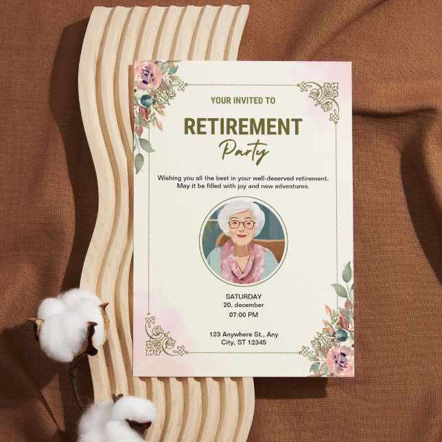 Personalized Cream & Pink Watercolour Retirement  Holiday Card (Personalized Cream & Pink Watercolour Retirement Holiday Card )