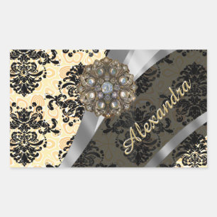 Personalized cream pretty girly damask pattern sticker