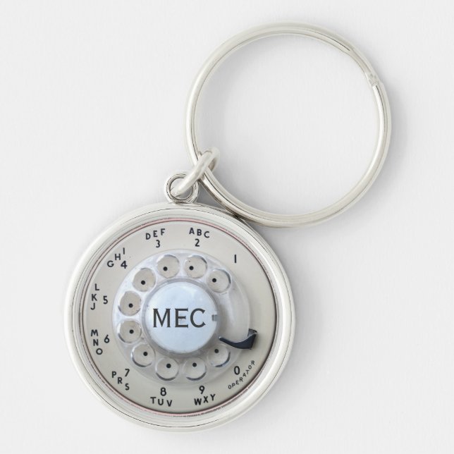 Personalized Cream Rotary Phone Dial Keychain (Front)