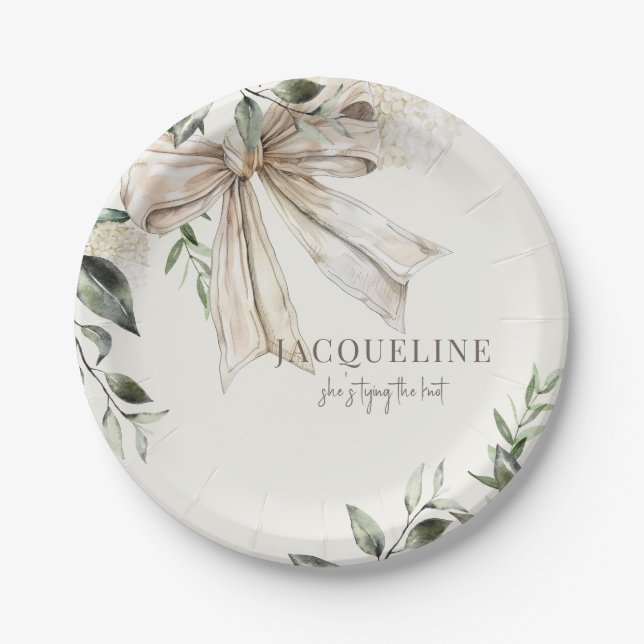 Personalized Cream Tying the Knot Shower  Paper Plate (Front)