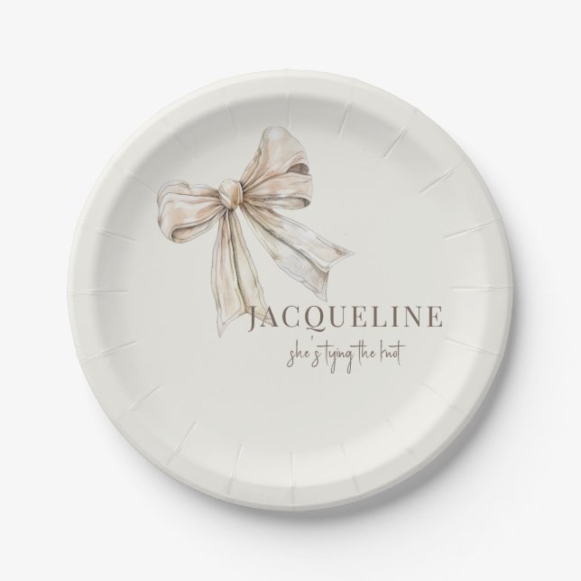 Personalized Cream Tying the Knot Simple Shower Paper Plate (Front)