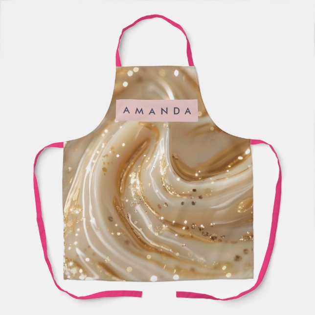 Personalized Creamy Caramel Gold Swirl Elegant  Apron (Front)