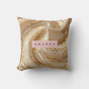Personalized Creamy Caramel Gold Swirl Elegant  Throw Pillow