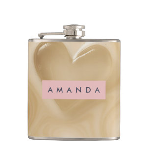 Personalized Creamy Coffee Heart Swirl Hip Flask