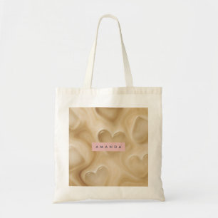 Personalized Creamy Coffee Heart Swirl Tote Bag