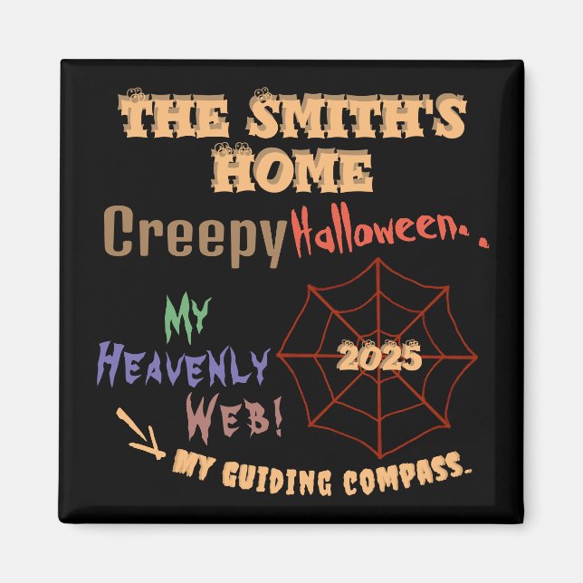 Personalized Creepy Colourful Halloween Spider Web Magnet (Front)