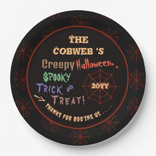 Personalized Creepy Colourful Halloween Spider Web Paper Plate
