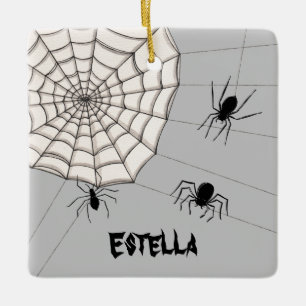 Personalized Creepy Spiders Halloween Ceramic Ornament