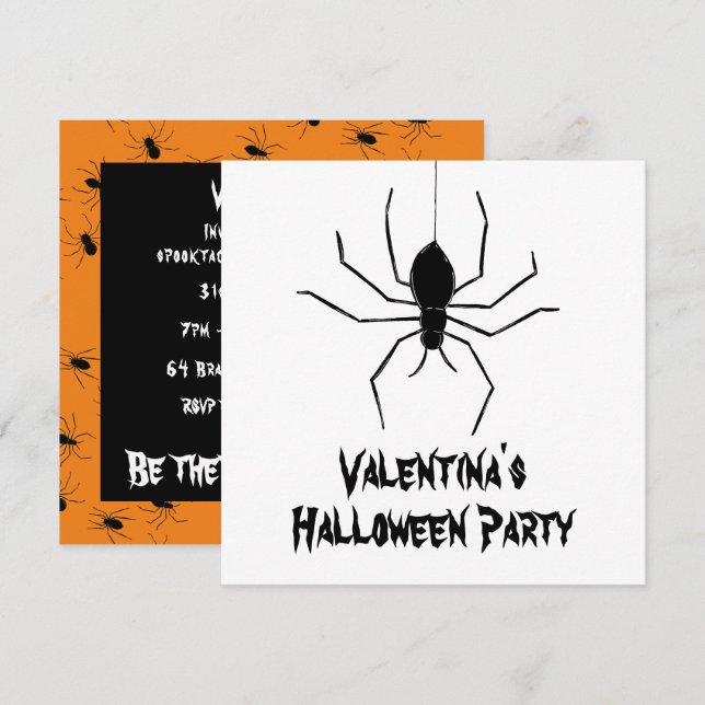 Personalized Creepy Spiders Halloween Invitation (Front/Back)