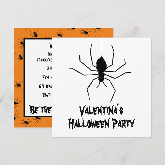 Personalized Creepy Spiders Halloween Invitation (Front/Back)