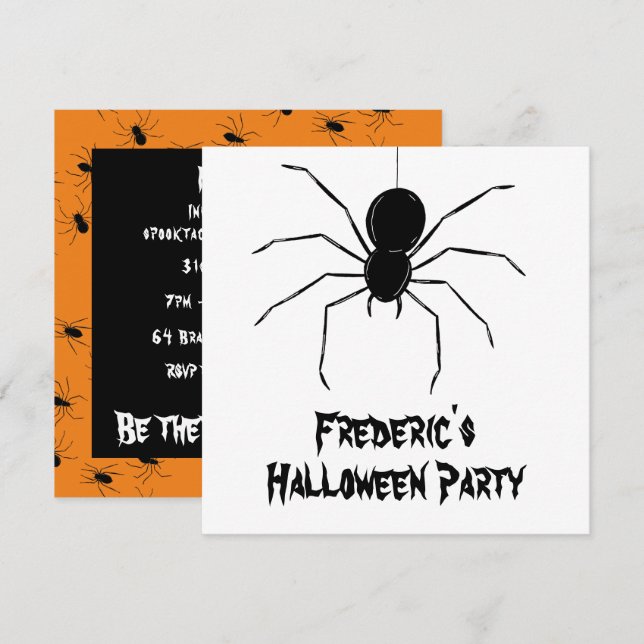 Personalized Creepy Spiders Halloween Invitation (Front/Back)