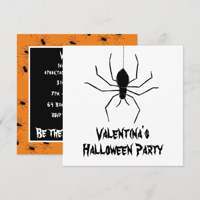 Personalized Creepy Spiders Halloween Invitation (Front/Back)