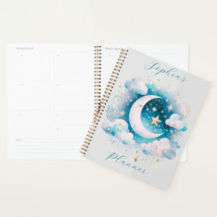 Personalized Crescent Moon Celestial Clouds Night Planner