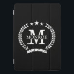 Personalized crest Apple 10.5 iPad Pro Smart Cover<br><div class="desc">Personalized crest Apple 10.5 iPad Pro Smart Cover. Custom Birthday gift idea for him or her. Black and white colours. Vintage name logo with laurel wreath symbol. Personalizable computer accessories for home or office. Auto screen off function.</div>
