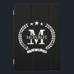 Personalized crest Apple 10.5 iPad Pro Smart Cover<br><div class="desc">Personalized crest Apple 10.5 iPad Pro Smart Cover. Custom Birthday gift idea for him or her. Black and white colours. Vintage name logo with laurel wreath symbol. Personalizable computer accessories for home or office. Auto screen off function.</div>