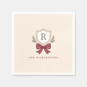 Personalized Crest Bow Monogram Christmas Party Napkin