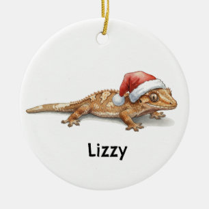Personalized Crested Gecko at Christmas Ceramic Ornament