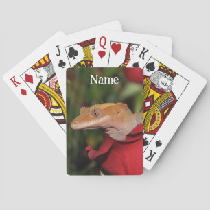Personalized Crested Gecko Lizard on a Rose Playing Cards