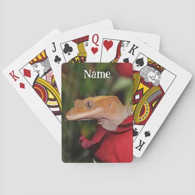 Personalized Crested Gecko Lizard on a Rose Playing Cards (Back)