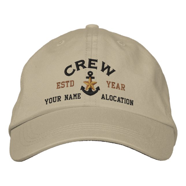 Personalized Crew Nautical Star Anchor Embroidered Hat (Front)