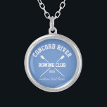 Personalized Crew Rowing Logo Oars Team Name Year Silver Plated Necklace<br><div class="desc">Personalized Crew Rowing necklace featuring crossed oars and your custom text. Add your club name, year, custom text (coach's name, rower's name, event, etc.) Makes a thoughtful end of season keepsake, coach's gift or team fundraiser. Check out our other custom crew gifts by clicking on the Colorfulgalshop logo below >...</div>