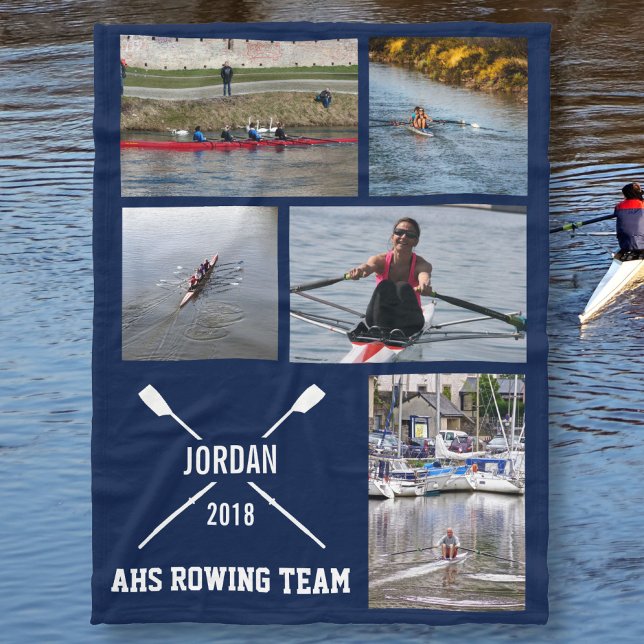 Personalized Crew Rowing Photo Collage Team Name Fleece Blanket (Creator Uploaded)
