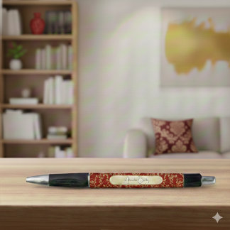 Personalized Crimson Gold Damask Pattern Pen