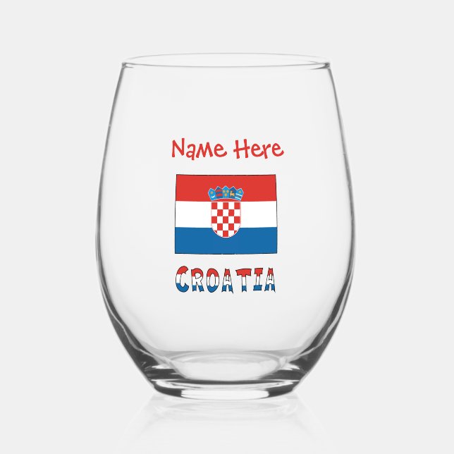 Personalized Croatia Flag  Stemless Wine Glass (Front)