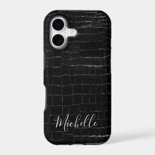 Personalized Crocodile Print Phone Case Black