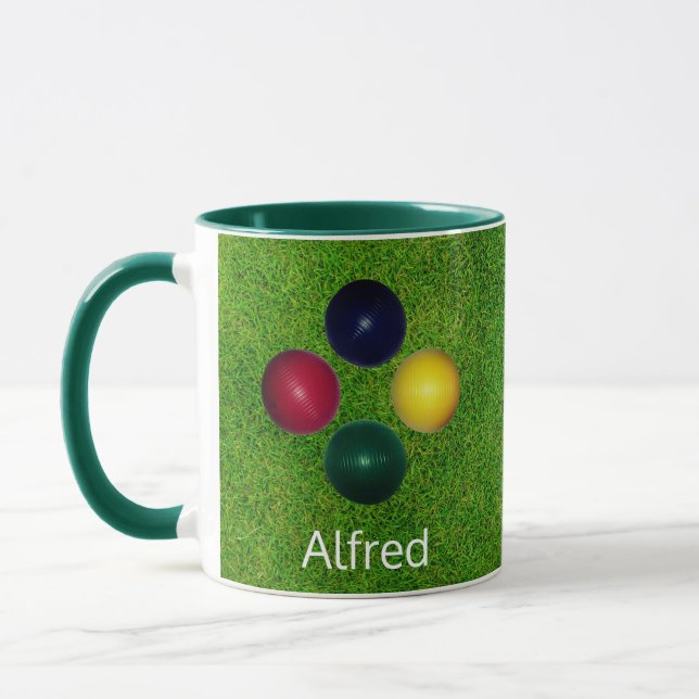 Personalized Croquet Balls on Green Grass Mug (Left)