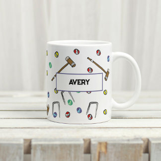Personalized Croquet Mallets Hand-Illustrated Boho Coffee Mug