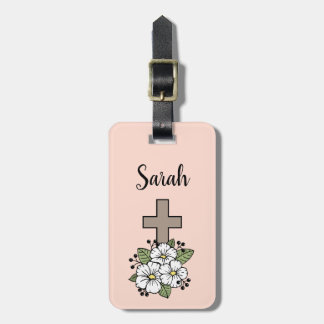 Personalized Cross and Flower Luggage Tag