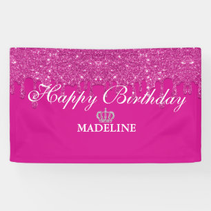 Personalized Crown Dripping Glitter Birthday Bann Banner