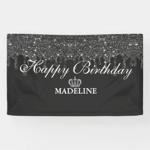 Personalized Crown Dripping Glitter Birthday Banner