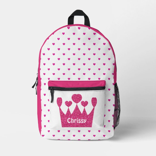 Personalized Crown Pink Princess  Printed Backpack (Front)