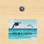 Personalized Cruise Door Watercolor Whale Dolphin Magnet<br><div class="desc">This design may be personalized in the area provided by changing the photo and/or text. Or it can be customized by clicking Personalize this Template and then choosing the click to customize further option and delete or change the colour of the background, add text, change the text colour or style,...</div>