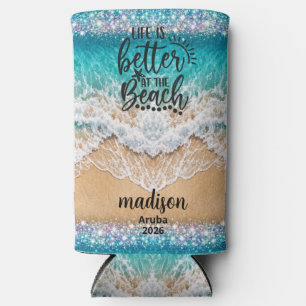 Personalized Cruise Vacation Name cozy beach  Seltzer Can Cooler