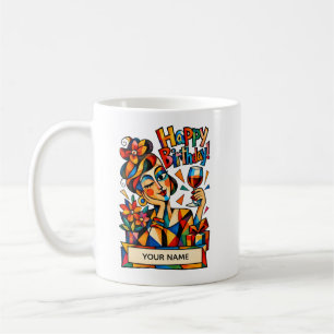 Personalized Cubist Birthday Card for Women Coffee Mug
