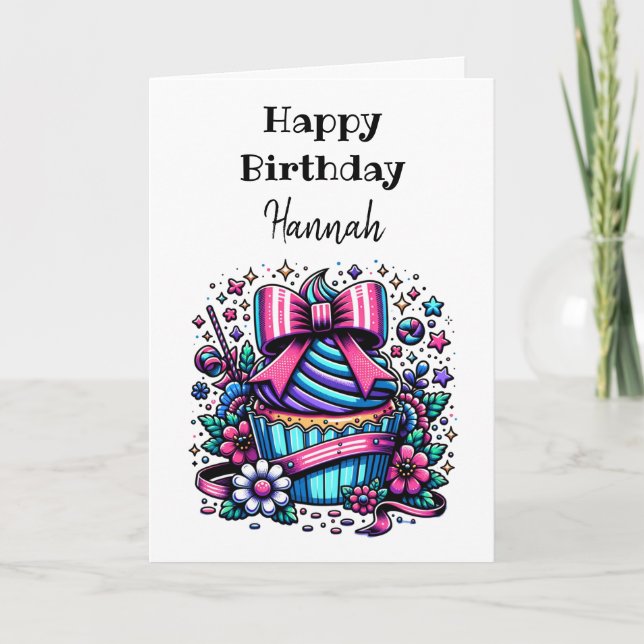 Personalized Cupcake and Colouring Page Birthday Card (Front)