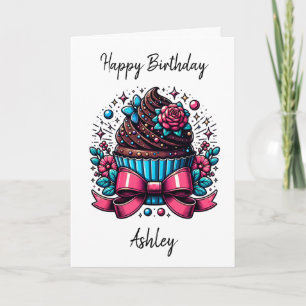 Personalized Cupcake and Colouring Page Birthday Card